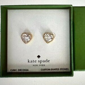 NWOT Kate Spade New York My Love Heart Stud Earrings - Clear/Gold